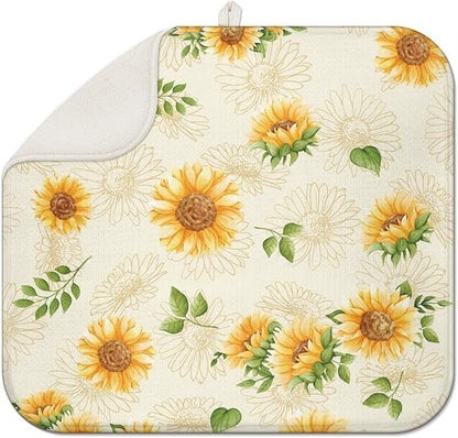 Dish Drying Mat Drainer Pads - Extra Large Microfiber Drying Mats for Dishes Kitchen Counter Super Absorbent Pads for Draining Racks (Light yellow,16"x18" )