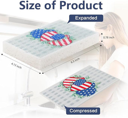 4Pcs USA Flag Heavy Duty Kitchen Dish Sponges | Large Odor Free Non-Scratch Scrub Pad | Household Cleaning Scrubber for Sink, Counters, Surfaces, Pots, Pans, Dishwashing (6" x 4" x 1"), Style 2