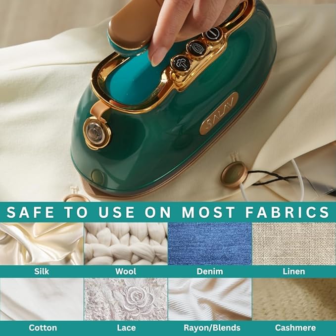SALAV® Retro Edition Duopress Handheld Garment Steamer & Iron, Ceramic Plate, 1000W, No Drip Steam, Vertical & Horizontal Steam, Emerald - Removes Wrinkles & Refreshes Clothes, Vintage Style