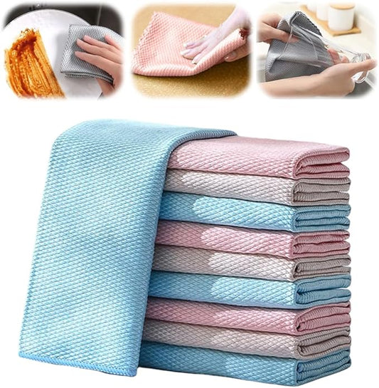 Fish Scale Streak Free Miracle Cleaning Cloth, 2025 New Reusable Microfiber Glass Cleaning Cloth for Kitchen and Auto, Lint Free Cloth Quickly Clean for Windows Glasses Windshields Mirrors (10)