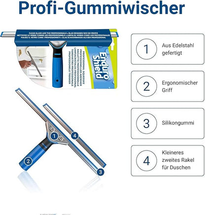 Professional Squeegee - Premium Quality Silicone Rubber Blades with Ergonomic Handle for Streak-Free Cleaning - Perfect for Windows, Shower Doors, and Railings