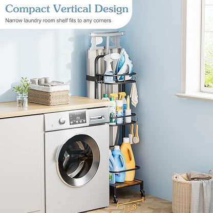 Ironing Board Hanger,Iron and Ironing Board Holder No Wall Mount,Laundry Room Organization and Storage Cart with Iron Stand,Narrow Laundry Shelves Organizer Cabinet,Laundry Room Essentials Accessories