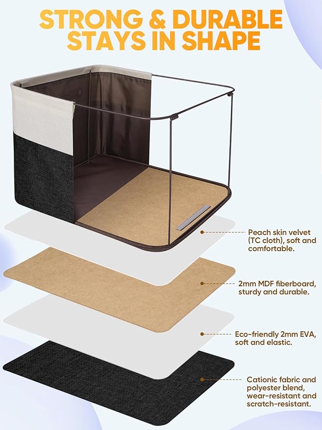 BALEINE 3 Pack Fabric Closet Storage Bins for Shelves, Linen Closet Organizers and Storage, Decorative Baskets for Organizing, Shelf, Clothes, Home, Office (Black, 12"x8"x8")