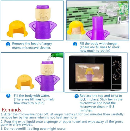 Abnaok 2PCS Angry Mama Microwave Cleaner with Chilly Mama Fridge Cleaner, Easily Clean in Minutes, Microwave cleaner Steam for Home or Office with English Manual
