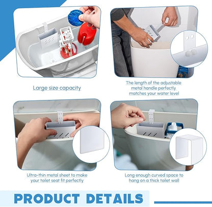 Honeydak 2 Pcs Large Size 4.33 x 4.33 x 1.38 Inch Stainless Steel Toilet Tank Cleaning Tablet Holder with Adjustable Hook to Hang Toilet Cleaner Box (White)