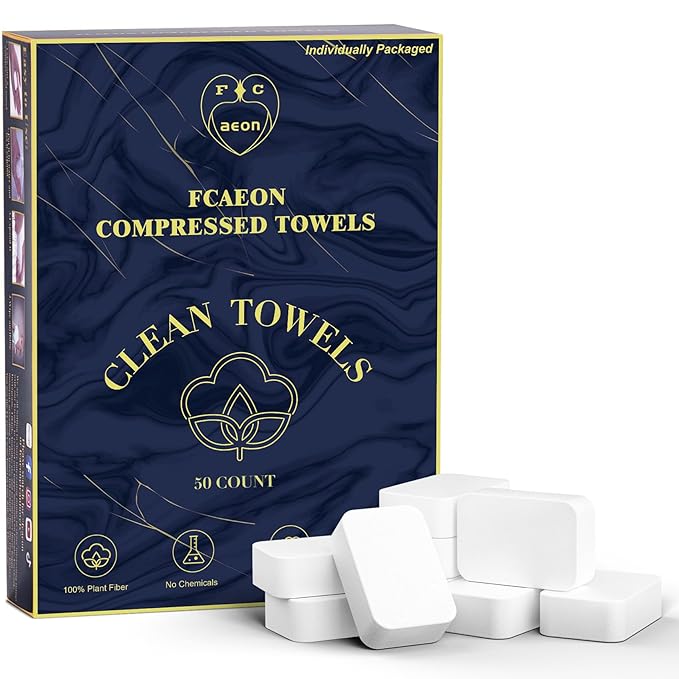 Disposable Face Towels 50 Count Compressed Towel Tablets 12×9 Inch Washcloths for Men Skincare Cleansing Hotel Stay Vacation Daily Use Gym Fitness Travel Essentials Outdoor Sports Cloths (Blue)