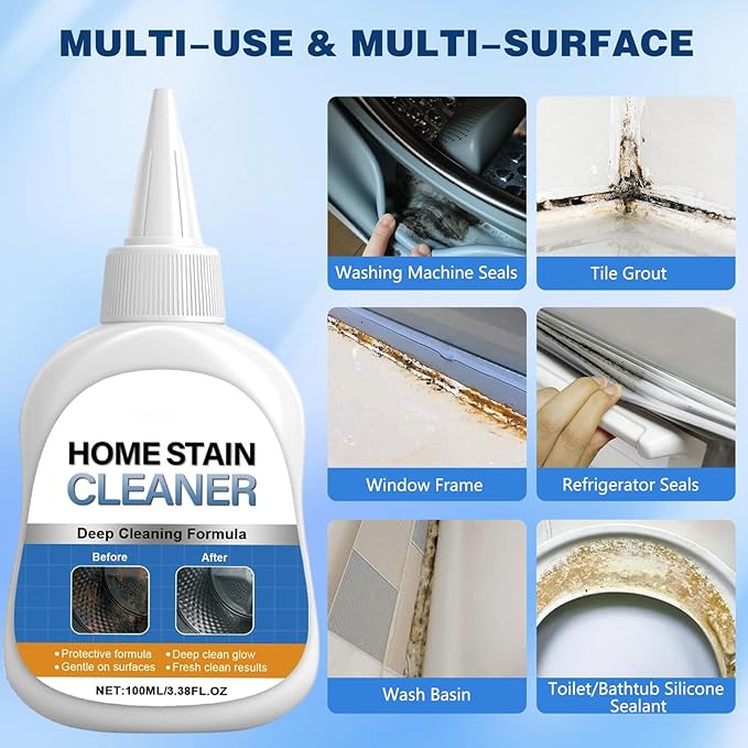 Home Stain Cleaner Gel,Home Remover Gel for Washing Machine, Refrigerator Strips,Household Stain Remover Gel,Cleaning Tiles Grout Sealant Home Kitchen Sinks Bathroom - 3.38Fl Oz