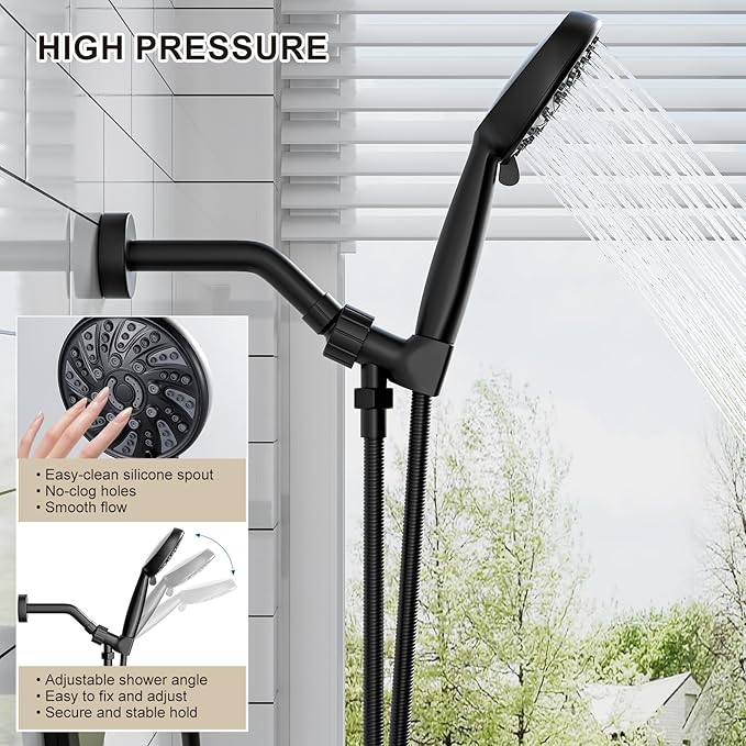 Single-Handle Shower Faucet Set Matte Black Shower Trim Kit with Valve 6 Spray Handheld Shower Head Shower Valve and Trim Kit Bathroom Shower System Fixtures KIYPUT