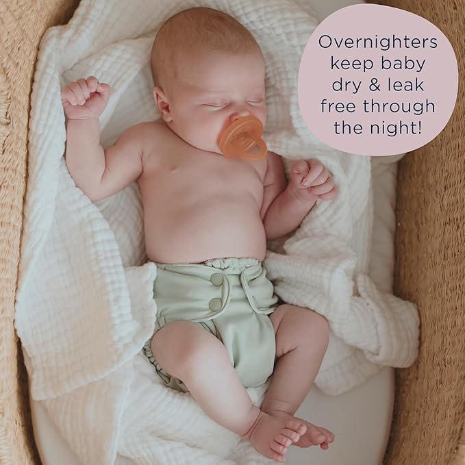 Esembly Overnighters – Organic Cotton Cloth Diaper Booster Inserts with Stay-Dry Fleece – Reusable Nighttime Absorbency Doublers for Heavy Wetters – One Size, Pack of 4