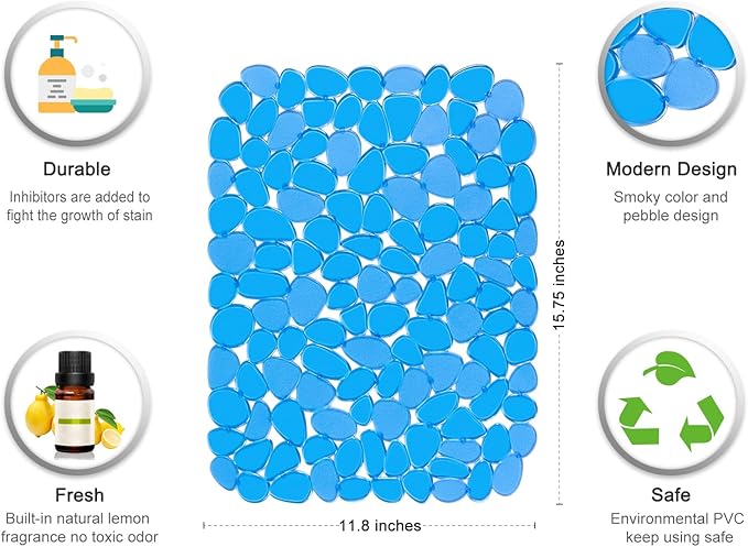 Bligli Pebble Sink Mat for Stainless Steel/Ceramic Sinks, PVC Eco-Friendly Sink Protectors Mats for Bottom of Kitchen Sink, Dish Drying Mat for Dishes and Glassware, 15.7 x 11.8 inch, Blue