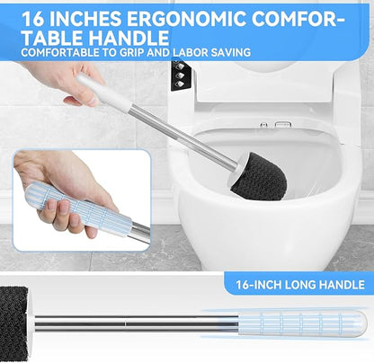Toilet Brush, 2 PCS Toilet Brush and Holder with 304 Stainless Steel Handle, Space Saving Toilet Bowl Brush for Storage, Durable Bristles Toilet Scrubber for Bathroom Cleaning