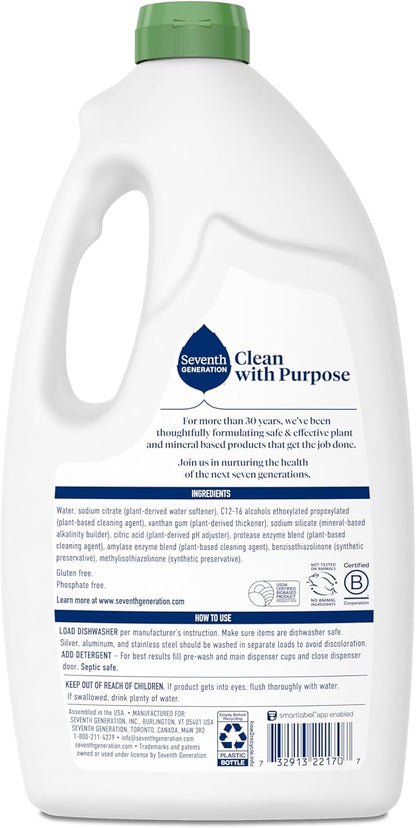 Seventh Generation Free & Clear Dishwasher Detergent Gel, 42 oz, 6 Pack, Targets Grease & Stuck-On Food For A Streak-Free Finish, Fragrance Free