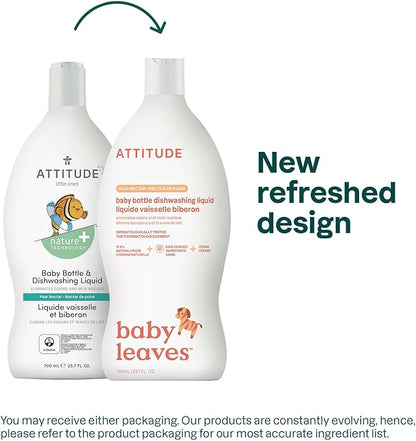 ATTITUDE Baby Bottle & Dish Soap, EWG Verified Bottle Cleaner, Dye Free, Removes Milk Residue & Grease, Vegan, Pear Nectar, 23.7 Fl Oz
