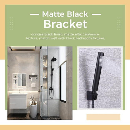 Hand Held Shower Bracket with Two Slot, Aomasi Handheld Shower Head Hose Hanger, ABS Plastic Bidet Sprayer Handle Holder Wall Mount, Matte Black