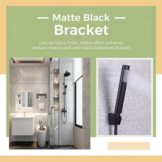 Hand Held Shower Bracket with Two Slot, Aomasi Handheld Shower Head Hose Hanger, ABS Plastic Bidet Sprayer Handle Holder Wall Mount, Matte Black