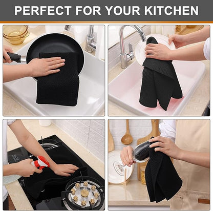 Kitinjoy 100% Cotton Waffle Weave Kitchen Hand Towels (13 X 28 Inches, Black), 6-Pack Super Soft and Absorbent Dish Towel for Drying Dishes