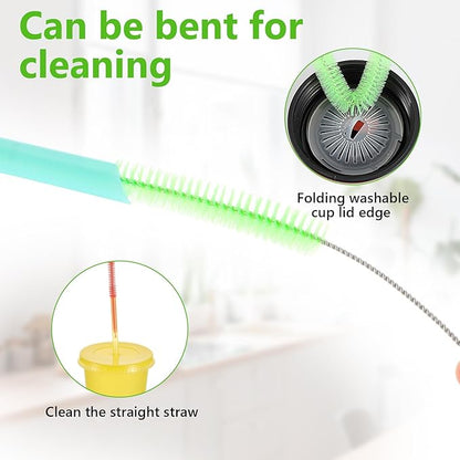 9Pcs Straw Cleaner Brush Set 12"10" 8.5"Long Bendable Reusable Cleaning Brushes with Soft Nylon Bristles for Metal, Silicone, Glass, Bamboo Straws, Tumblers, Sippy Cups, Water Bottles & Pipes (4-16mm)