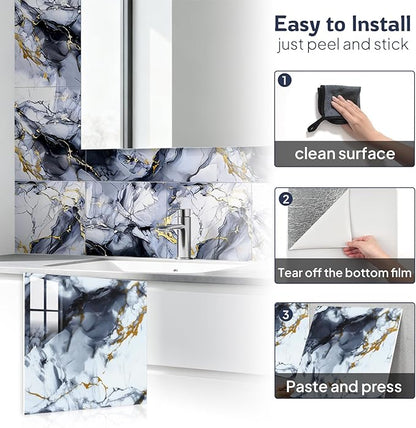 Peel and Stick Wall Panels for Kitchen Backsplash, 11.8" x 11.8" Self-Adhesive Waterproof Marble Wallpaper for Bathroom, Living Room, 30-Pack