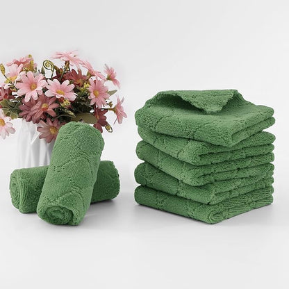Homaxy 12 Pack Kitchen Dish Cloths (10 x 10 Inches, Grass Green), Super Soft and Absorbent Coral Velvet Dish Towels, Nonstick Oil Fast Drying Microfiber Cleaning Cloth, No Lint Household Dishcloths