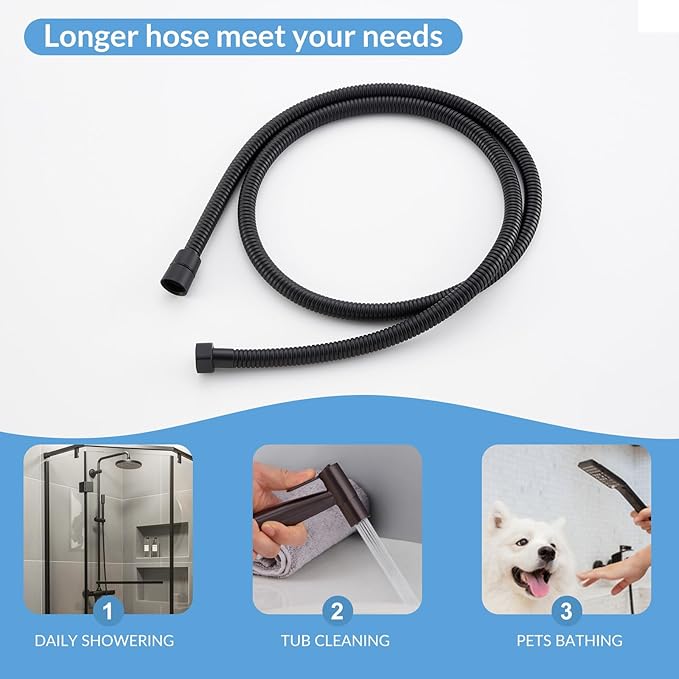 Flexible Shower Hose 59 Inches, APLusee 304 Stainless Steel Shower Tube With Swivel Brass Connector, Extension Replacement Part For Handheld Sprayer And Bidet, Matte Black