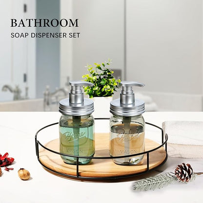 Amolliar Plastic Mason Jar Soap Dispenser with Pump Lid,16OZ Refillable Hand Soap Dispenser Set with Cute Lables - Farmhouse Decor for Kitchen Bathroom, Liquid Soap, Dish Soap, Lotion (2 Pack, Silver)