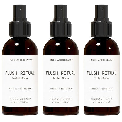 Muse Apothecary Flush Ritual - Aromatic & Refreshing Toilet Spray, Use Before You Go, 4 oz, Infused with Natural Essential Oils - Coconut + Sandalwood, 3 Pack