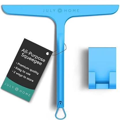 JULY HOME Premium All-Purpose Silicone Squeegee 11 inch, Stainless Steel Core, Shower Accessories - Bathroom Cleaner for Mirror, Car, Window, Tile and Shower Glass Door Cleaner Tool (Blue)