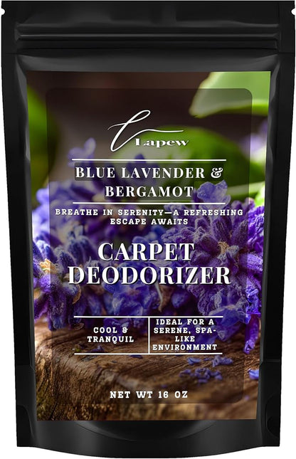 Lapew Blue Lavender & Bergamot Carpet Deodorizer Powder - Pet Safe Freshener for Vacuuming | Scented Odor Eliminator for Home | 16 oz