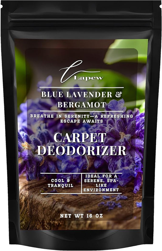 Lapew Blue Lavender & Bergamot Carpet Deodorizer Powder - Pet Safe Freshener for Vacuuming | Scented Odor Eliminator for Home | 16 oz