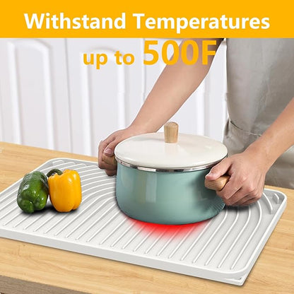 Silicone Drying Mat for Kitchen Counter , Dish Drying Rack Matt with Built in Drain, 18 Inch Dry Mats for Dishes Drying Pad for Kitchen Counter (18×12inch, white)