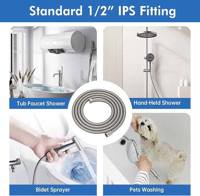 RUMOSE 118 inches Shower Hose Shower Head Extension Tube Extra Long Stainless Steel Shower Hose Attachment Flexible Handheld Shower Sprayer Hose, Brushed Nickel