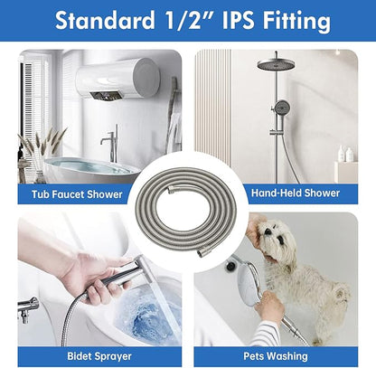 RUMOSE 118 inches Shower Hose Shower Head Extension Tube Extra Long Stainless Steel Shower Hose Attachment Flexible Handheld Shower Sprayer Hose, Brushed Nickel