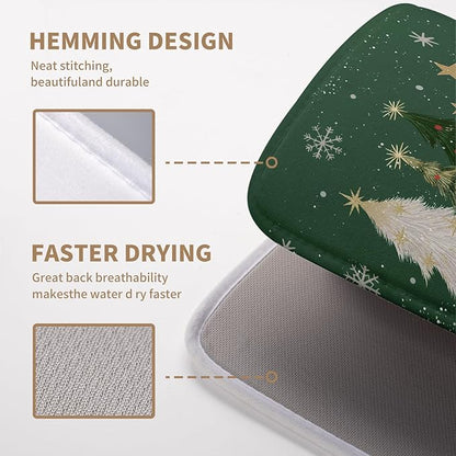 Green Christmas Tree Snowflakes Dish Drying Mat for Kitchen Counter 16x18 Inch Winter Xmas Holiday Dish Rack Mat Absorbent Microfiber Dish Draining Mat Reversible Drainer Pad