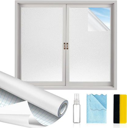 Window Privacy Film with Installation Tools,Frosted Glass Window Film,Heat Blocking Static Clings Reusable Frosting Window Film for Bathroom Home Office,23.6 Inch X 6.5 Feet
