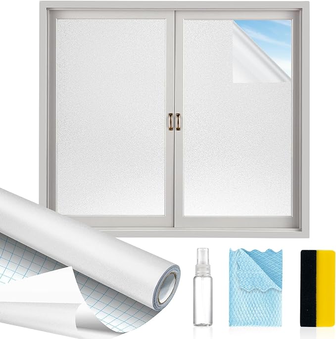 Window Privacy Film with Installation Tools,Frosted Glass Window Film,Heat Blocking Static Clings Reusable Frosting Window Film for Bathroom Home Office,29.5 Inch X 6.5 Feet