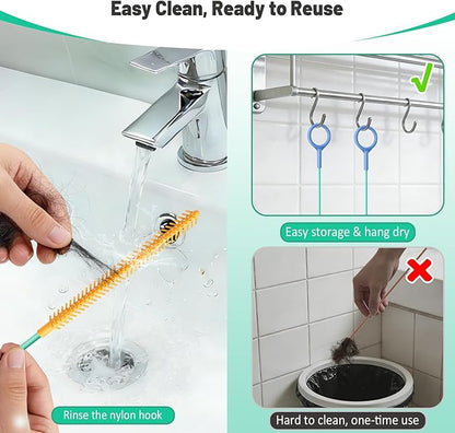 Reusable Drain Snake Hair Drain Clog Remover 30 Inch, 2026 Upgraded Sink Snake Drain Hair Removal Tool, Anti-Break Metal Shower Snake Drain Cleaner to Unclog Bathroom Sink, Tub (5)