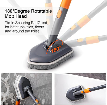 Tile Tub Scrubber Brush with 3 Different Function Cleaning Heads and 56" Extendable Long Handle-No Scratch Shower Scrubber for Cleaning Bathroom Kitchen Toilet Wall,Bathtub,Sink,Grey
