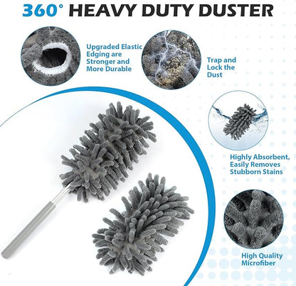 12 Pack High Duster with Extension Pole, Reusable & Washable Feather Duster, Microfiber Dusters for Cleaning for Ceiling Fan, Sofas, Ceiling, Car, Cabinet, Furniture, Blind(Gray)