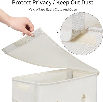 Chrislley 60L Slim Laundry Hamper with Lid Narrow Laundry Basket with Handle Upgrade Foldable Dirty Clothes Hamper Portable Skinny Hamper Organizer Storage Bins (25.6 inches,beige)