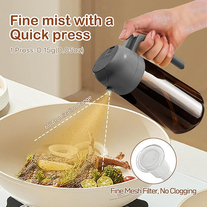YARRAMATE 16oz/470ml Dark Brown Oil Sprayer for Cooking with Stickers, Food-grade Premium 2 in 1 Olive Oil Dispenser Bottle for Kitchen Gadgets, Air Fryer, Salad, Frying, BBQ (Grey)