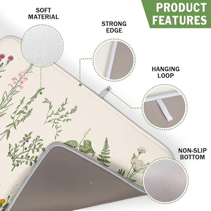 Kawani Sage Flower Herbs Dish Drying Mat For Kitchen Counter 16x18 In Green Leaves Microfiber Absorbent Dishes Pad Wild Plant Herbs Drying Pad Dish Drainer Rack Absorbent Fast Dry Kitchen Accessories