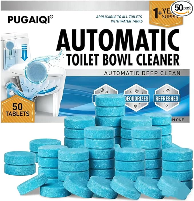 Automatic Toilet Bowl Cleaner Tablets,DeepAction Descale & Deodorize, Septic-Safe, Continuous Cleaning, Fresh Scent, Drop-In Tank Cleaner, 50 Pack (Blue)