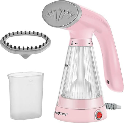 True & Tidy TidySteam Handheld Garment Steamer with Stainless Steel Steam Plate, 600 watts (Handheld Steamer, Pink)