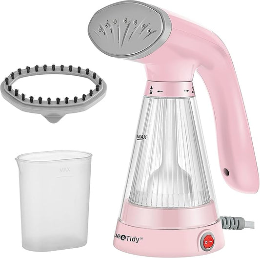 True & Tidy TidySteam Handheld Garment Steamer with Stainless Steel Steam Plate, 600 watts (Handheld Steamer, Pink)