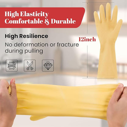 Rubber Cleaning Gloves for Dishwashing - 4 Pairs Kitchen Gloves for Washing Dishes, Reusable Household Gloves for Bathroom, Gardening (Small, Red & Beige, 2 Pairs of Each Color)