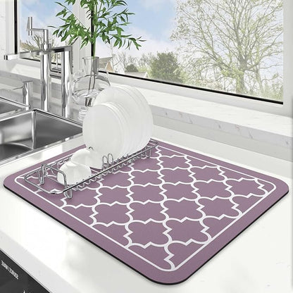 WISELIFE Dish Drying Mat Super Absorbent Drying Mat Large Dish Drying Mats for Kitchen Counter Easy Clean Dish Mat Kitchen Drying Mat15"x 18" Stylish Purple