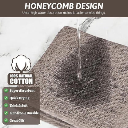 Nialnant 100% Cotton Dish Cloths for Washing Dishes, 4 Pack Waffle Weave Dish Towels,Super Soft Absorbent Cleaning Rags-Brown,12x12 Inch