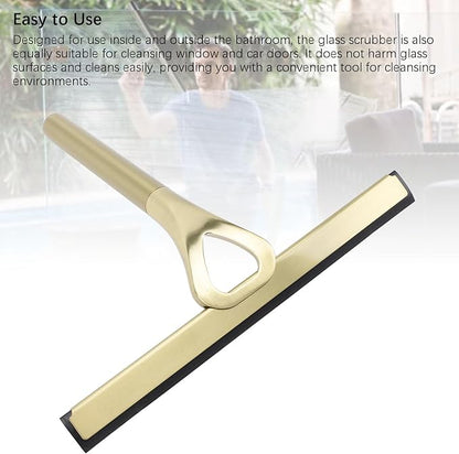 CHICIRIS 304 Stainless Steel Shower Squeegee, All Purpose Bathroom Cleaner Tool for Shower Glass Door Tile Wall Mirror Car, with Silicone Wiper and Suction Cup Hook (Gold)