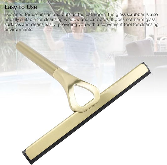 CHICIRIS 304 Stainless Steel Shower Squeegee, All Purpose Bathroom Cleaner Tool for Shower Glass Door Tile Wall Mirror Car, with Silicone Wiper and Suction Cup Hook (Gold)