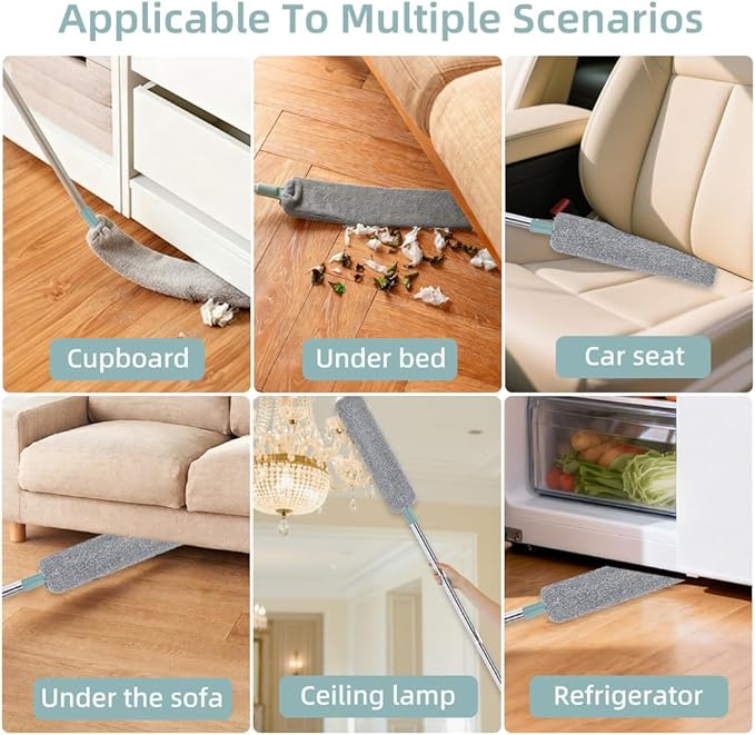 67 in Dusters for Cleaning with Extension Pole, Retractable Gap Dust Cleaner with 4PCS Microfiber Cloths, Baseboard Cleaner Tool with Handle for Blinds, Under Appliances Furniture Fridge